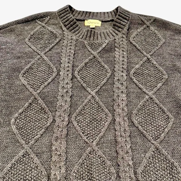 NWT 52seven Women's XL Gray Long Sleeve Cable Pullover Sweater with Fringe - Picture 7 of 11